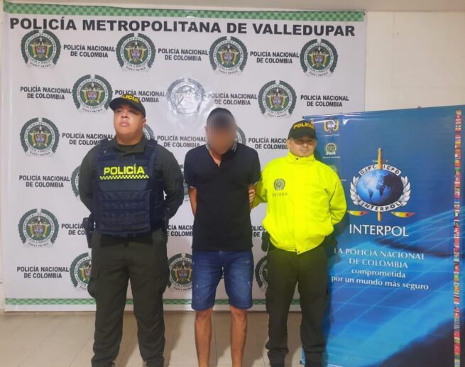 Cayó en Valledupar, sujeto con notificación azul de Interpol, buscado por acceso carnal violento agravado